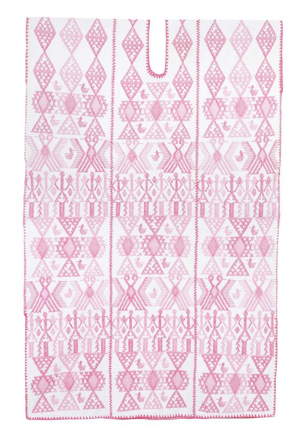 Pippa Holt Kaftan No.662 Three Panel Midi Kaftan In White With Pink Duck Design