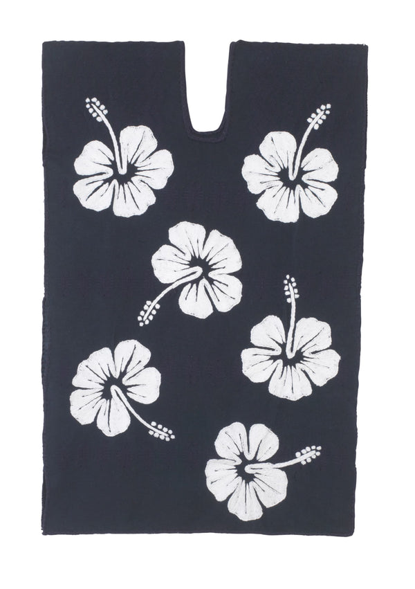 pippa holt Kaftan No.664 Single panel mini kaftan in navy with white hibiscus embroidery design