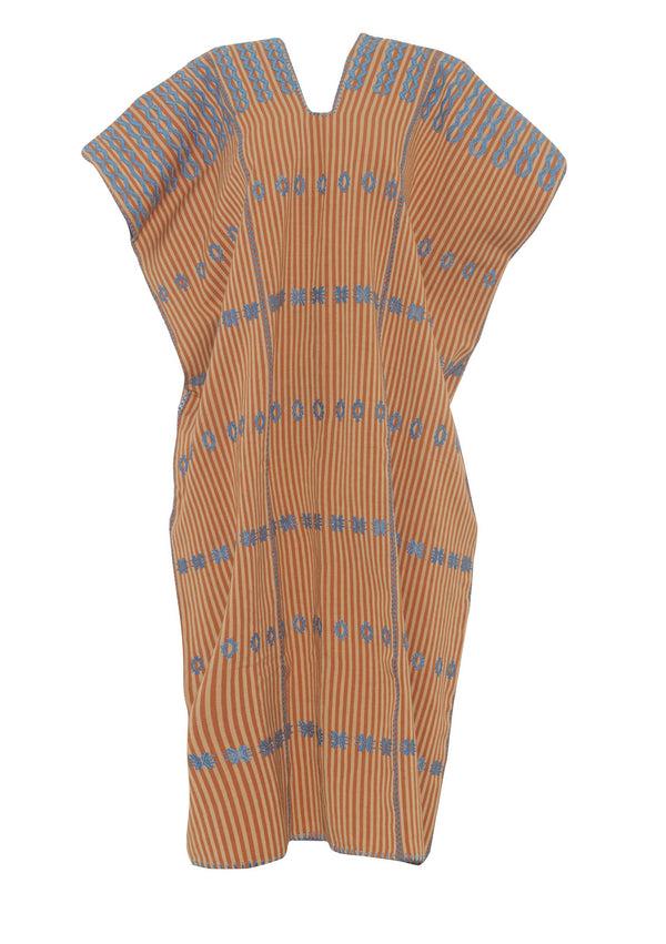 Pippa Holt Kaftan No.67 Three Panel Midi Kaftan In Brown With Indigo Blue Design