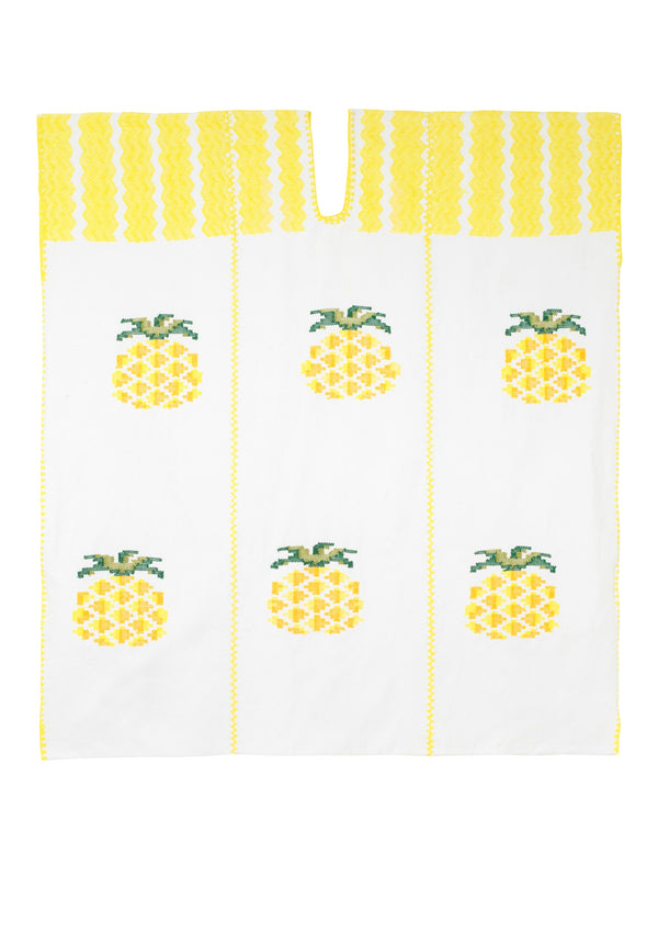 Pippa Holt Kaftan No.679 Three Panel Mini Kaftan In White With Large Yellow And Orange Pineapple Motifs