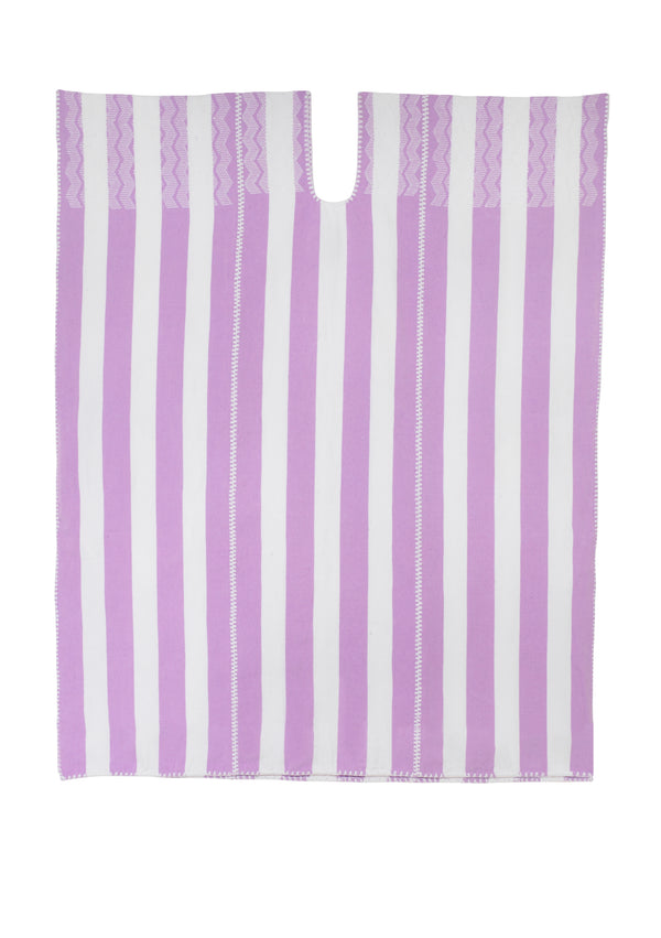 Pippa Holt Kaftan No.681 Three Panel Mini Kaftan In Lilac And White Stripes With White Motif Design