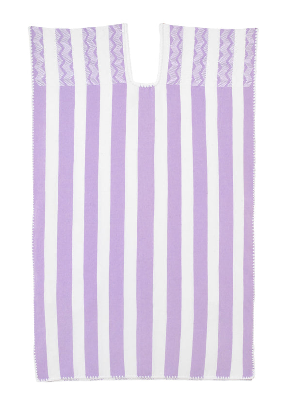 pippa holt Kaftan No.682 Single panel mini kaftan in lilac and white stripes with white motif design