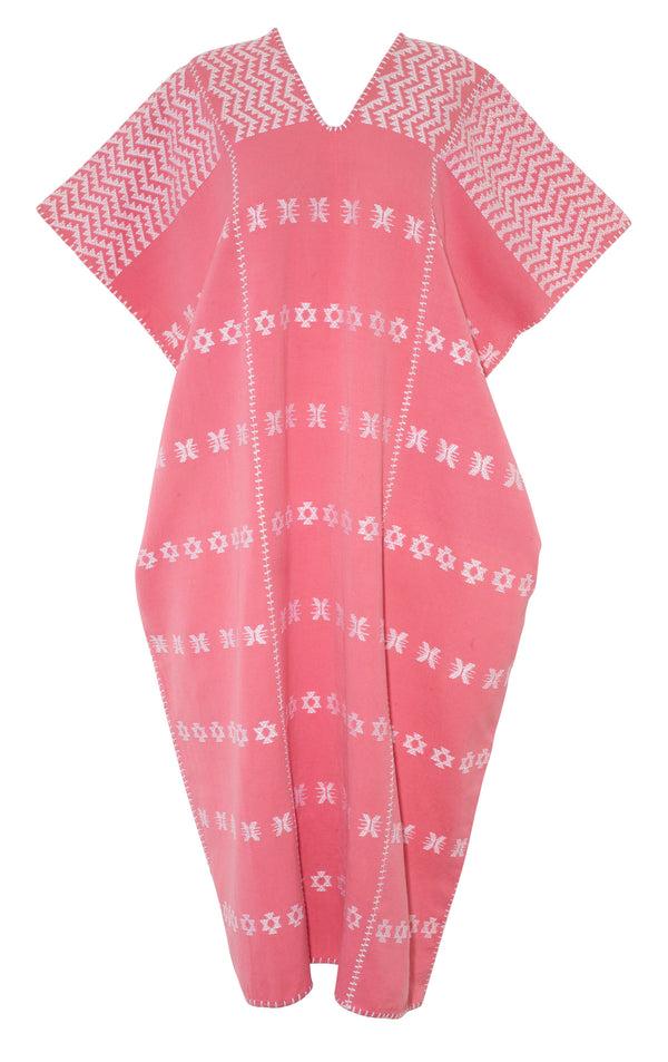 Pippa Holt Kaftan No.684 Three Panel Midi Kaftan In Pink With White Design