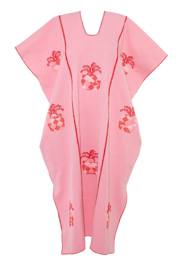Pippa Holt Kaftan No.688 Three Panel Midi Kaftan In Pink With Pink And White Pineapple Design