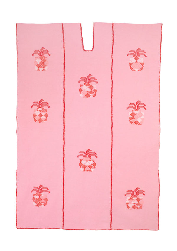 Pippa Holt Kaftan No.688 Three Panel Midi Kaftan In Pink With Pink And White Pineapple Design