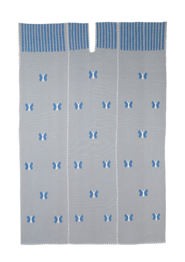 pippa holt Kaftan No.690 Three panel midi kaftan in cloudy blue with blue and white butterfly design