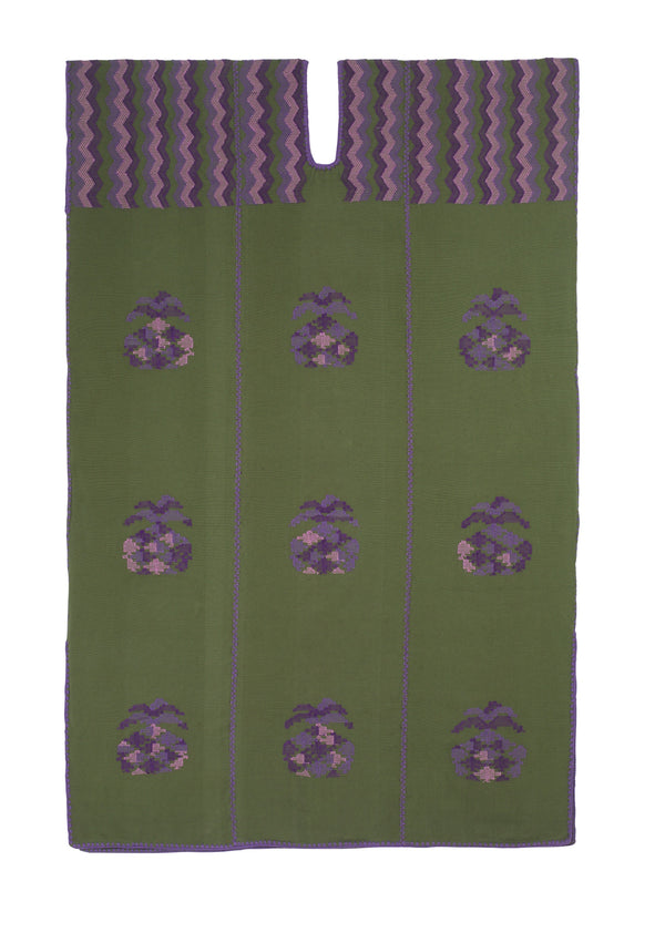Pippa Holt Kaftan No.692 Three Panel Midi Kaftan In Khaki With Purple And Lilac Pineapple Design