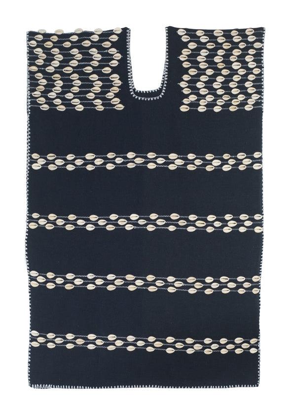 Pippa Holt Kaftan No.697 Single Panel Mini Kaftan In Navy With Shells Design