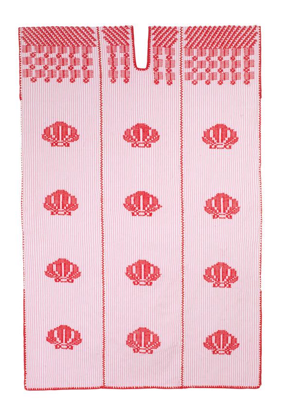 pippa holt Kaftan No.698 Three panel midi kaftan in white and pink stripe with red shells design