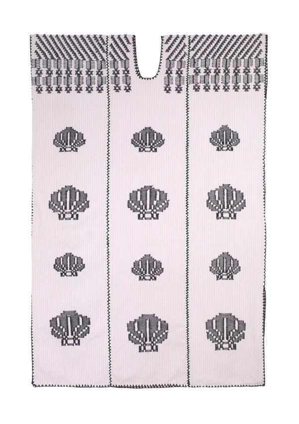 pippa holt Kaftan No.699 Three panel midi kaftan in pink and white stripe with black shells design