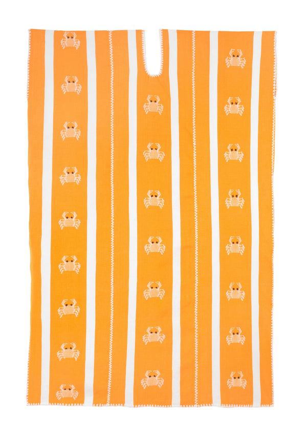 Pippa Holt Kaftan No.703 Three Panel Midi Kaftan In Orange And White Stripe With White Crab Design