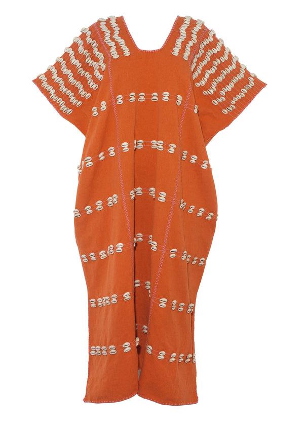 Pippa Holt Kaftan No.709 Three Panel Midi Kaftan In Orange And Shells