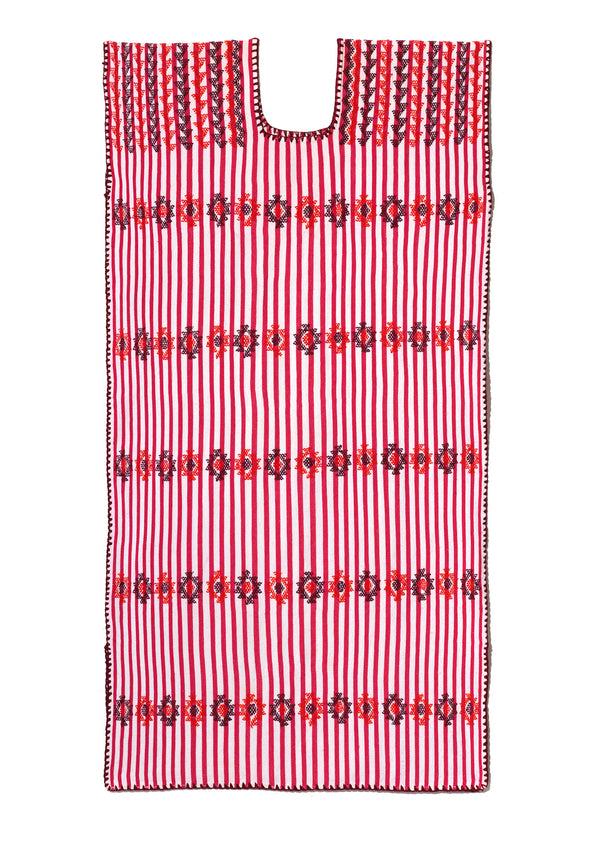 Pippa Holt Kaftan No.71 Single Panel Midi Kaftan In Dark Pink And White Stripe With Burgundy Design