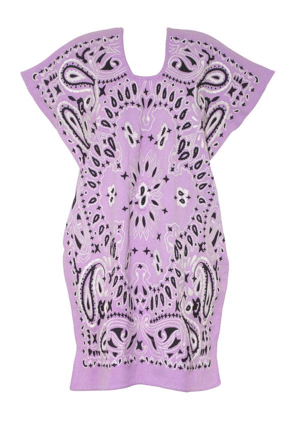 Pippa Holt Kaftan No.714 Single Panel Mini Kaftan In Lilac With Black And White Bandana Design
