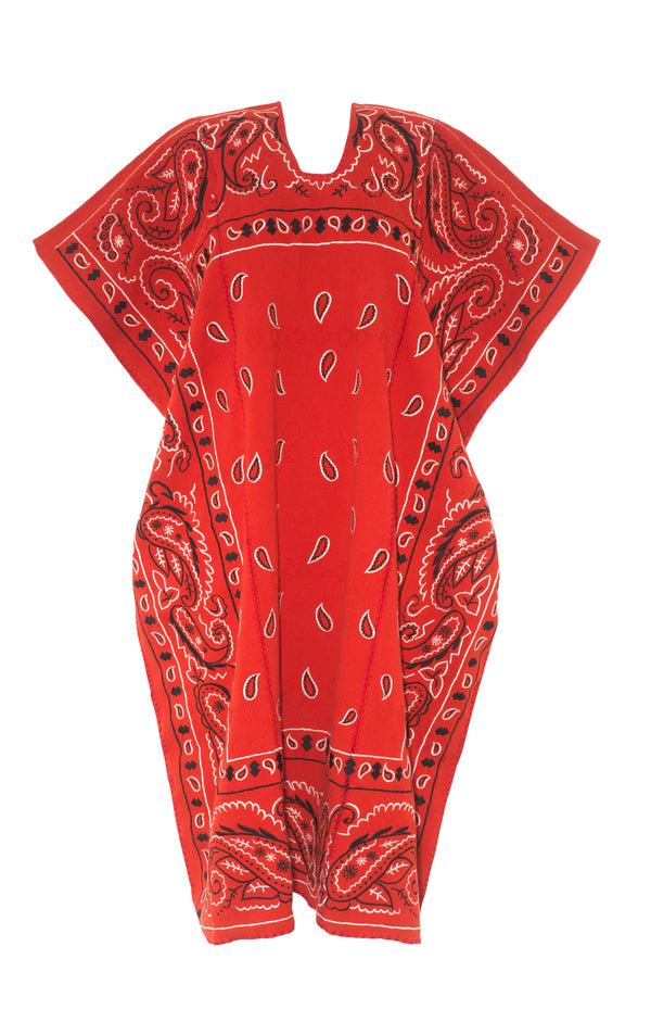 Pippa Holt Kaftan No.715 Three Panel Midi Kaftan In Red With White And Black Bandana Design