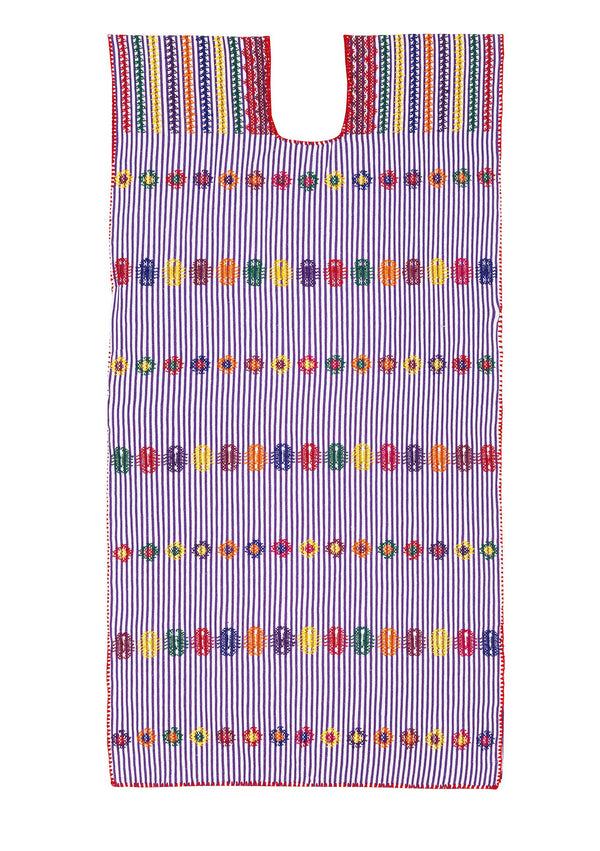 Pippa Holt Kaftan No.73 Single Panel Midi Kaftan In Purple/white Stripe With Multi Coloured Design