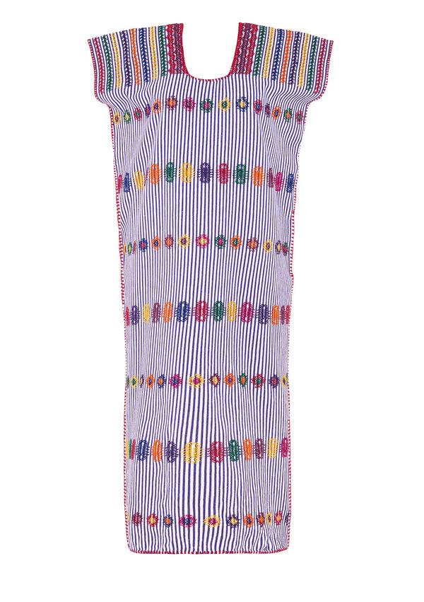 Pippa Holt Kaftan No.73 Single Panel Midi Kaftan In Purple/white Stripe With Multi Coloured Design