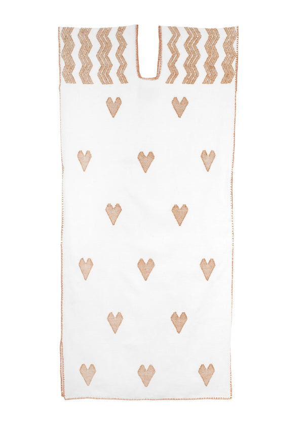 Pippa Holt Kaftan No.735 Single Panel Midi Kaftan In White With Beige Heart Design