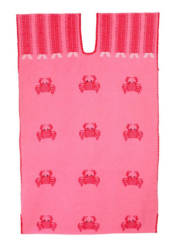 Pippa Holt Kaftan No.736 Single Panel Mini Kaftan In Pink With Red Crab Design