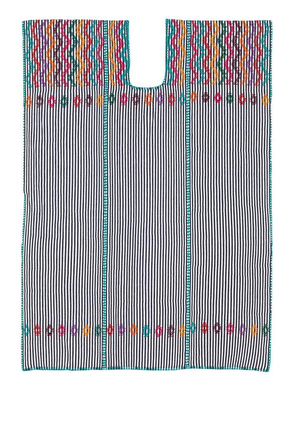 Pippa Holt Kaftan No.74 Three Panel Mini Kaftan In Black And White Stripe With Multicoloured Design