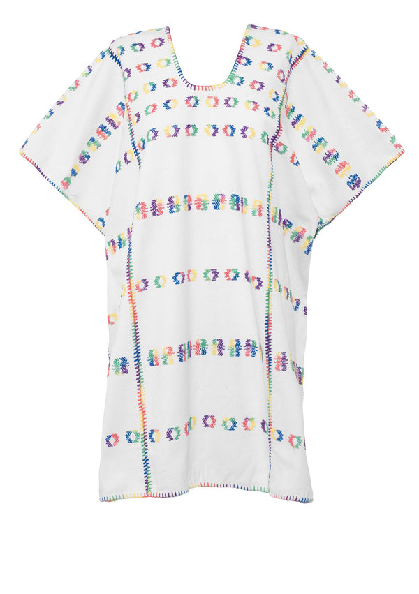 Pippa Holt Kaftan No.75 Three Panel Supermini Kaftan In Cream With Rainbow Design