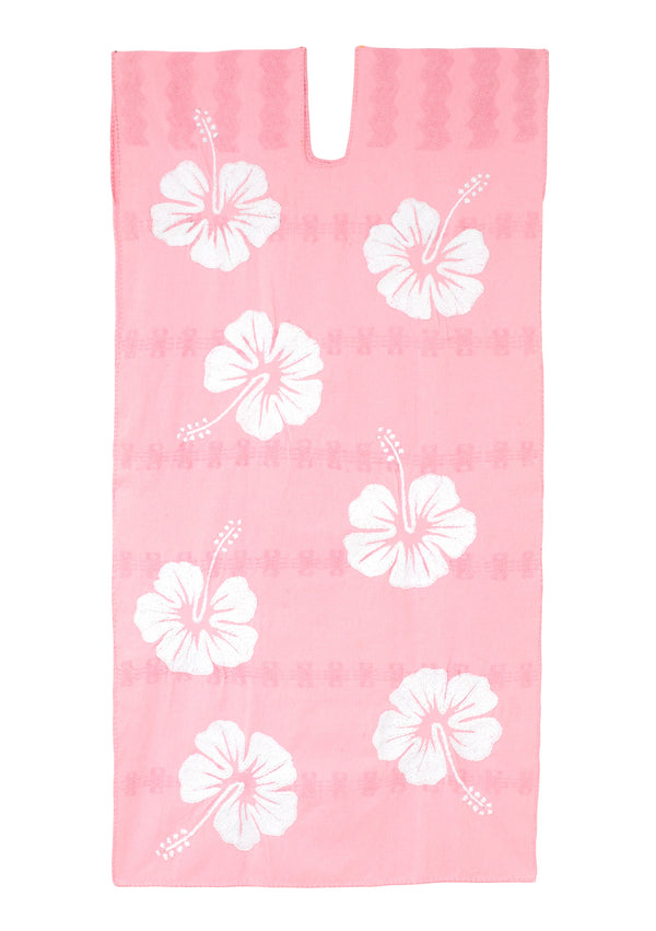 pippa holt Kaftan No.755 Single panel midi kaftan in pink with white hibiscus embroidery design