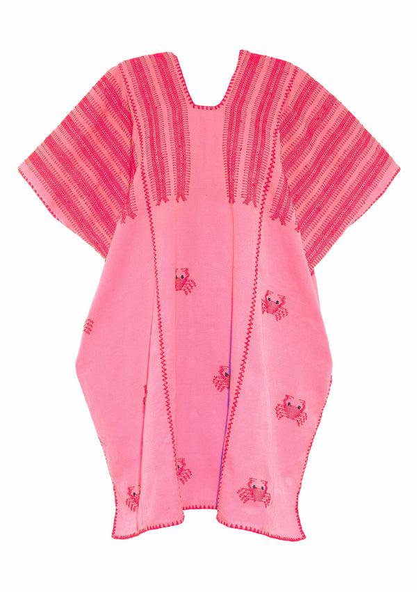 Pippa Holt Kaftan No.756 Three Panel Mini Kaftan In Pink With Red Crab Design
