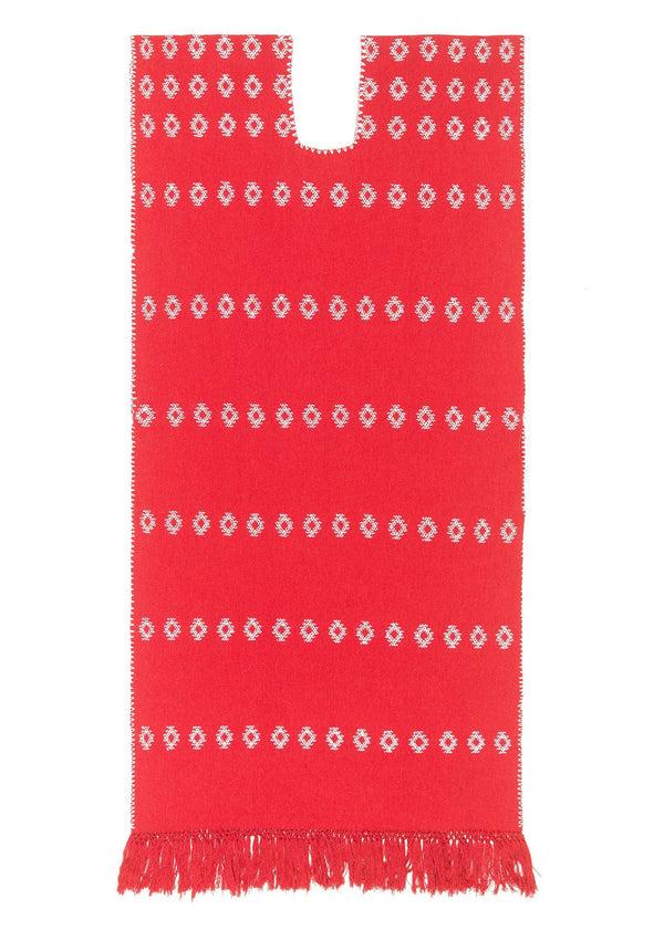 Pippa Holt Kaftan No.76 Single Panel Maxi Kaftan In Red With White Design And Fringed Hem