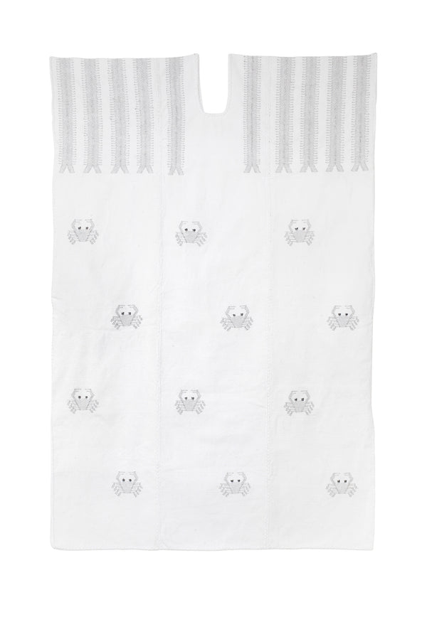 pippa holt Kaftan No.768 Three panel midi kaftan in white with silver metallic crab design