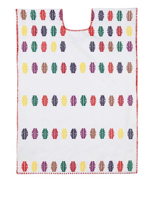 Pippa Holt Kaftan No.77 Single Panel Supermini Kaftan In White With Large Multicoloured Motifs