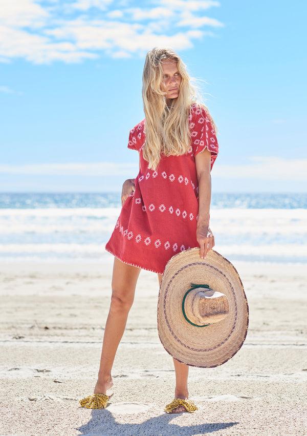 pippa holt Kaftan No.78 Single panel supermini kaftan in red with white design