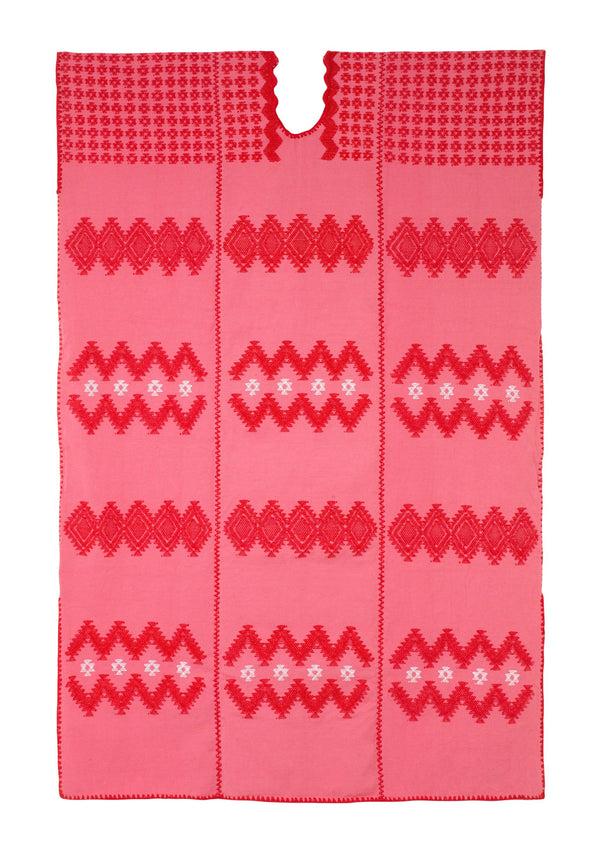 pippa holt Kaftan No.785 Three panel maxi kaftan in watermelon pink with red and white zigzag design