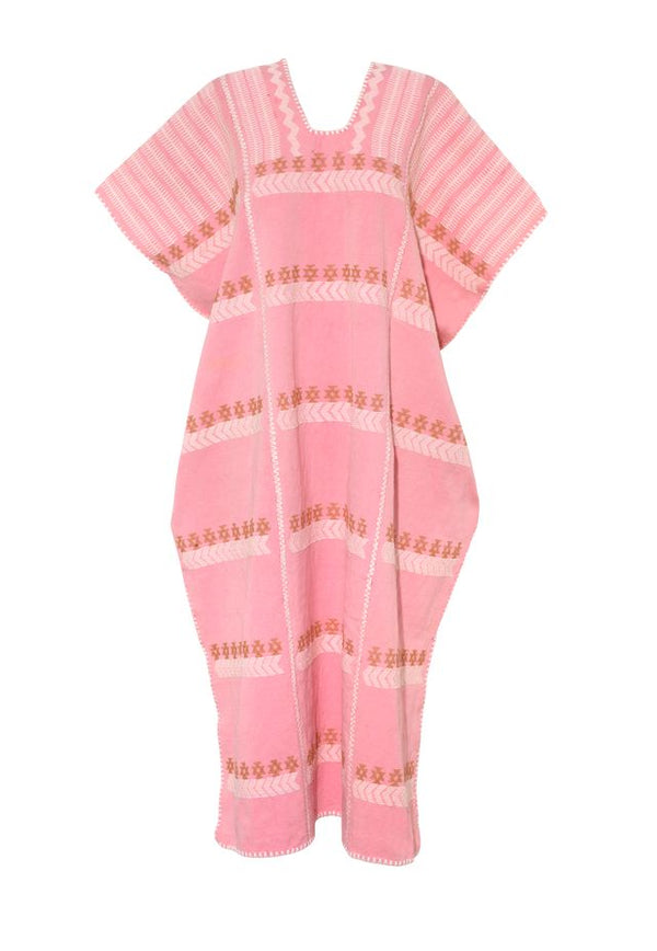 Pippa Holt Kaftan No.787 Three Panel Midi Kaftan In Pink With White And Brown Motifs
