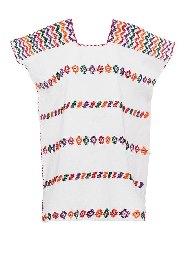 Pippa Holt Kaftan No.79 Single Panel Supermini Kaftan In White With Multicoloured Design