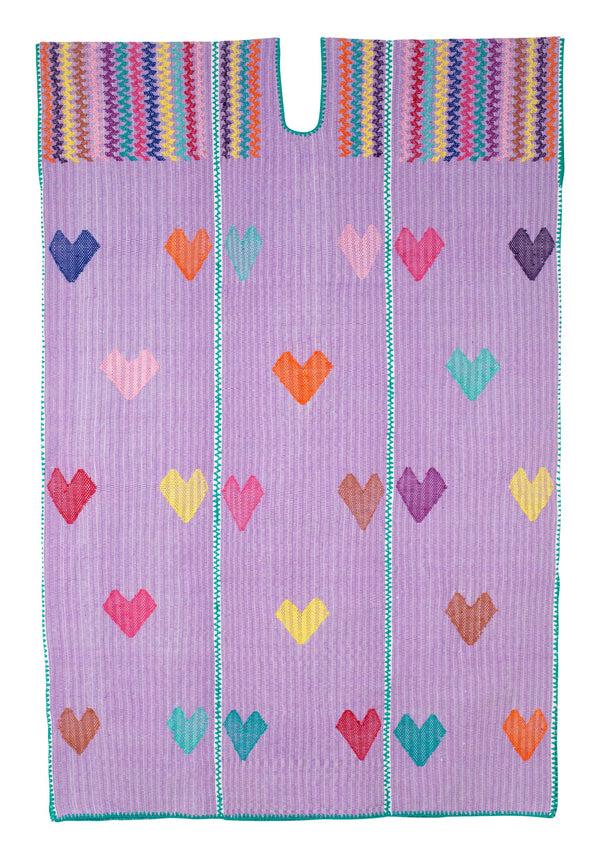 pippa holt Kaftan No.797 Three panel midi kaftan in purple with multicoloured heart design