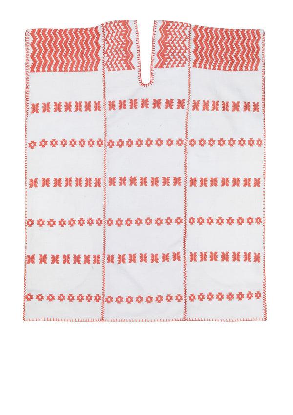 Pippa Holt Kaftan No.80 Three Panel Supermini Kaftan In White With Pink Design