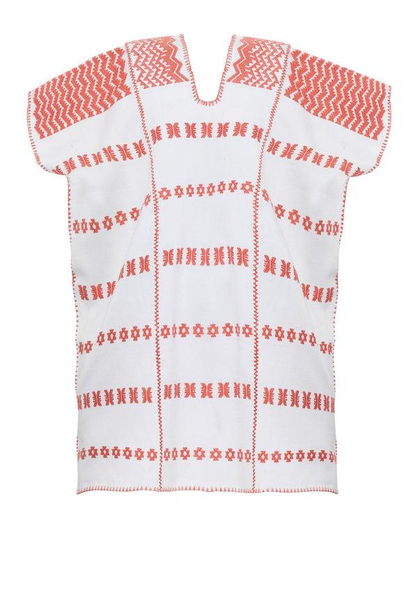 Pippa Holt Kaftan No.80 Three Panel Supermini Kaftan In White With Pink Design