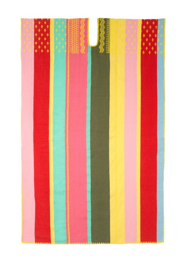 pippa holt Kaftan No.802 Three panel midi kaftan with multicoloured stripes and yellow shoulder design