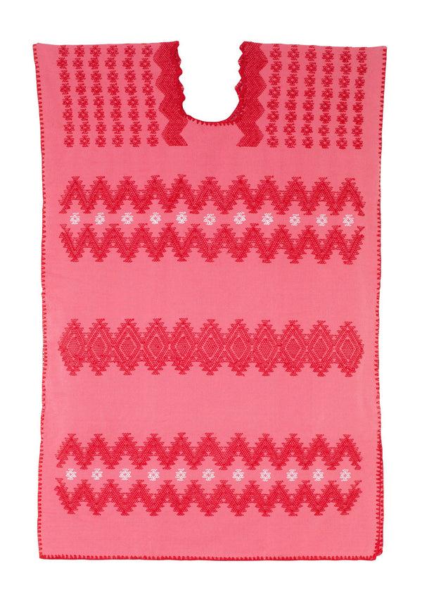 pippa holt Kaftan No.809 Single panel mini kaftan in watermelon pink with red and white zigzag design