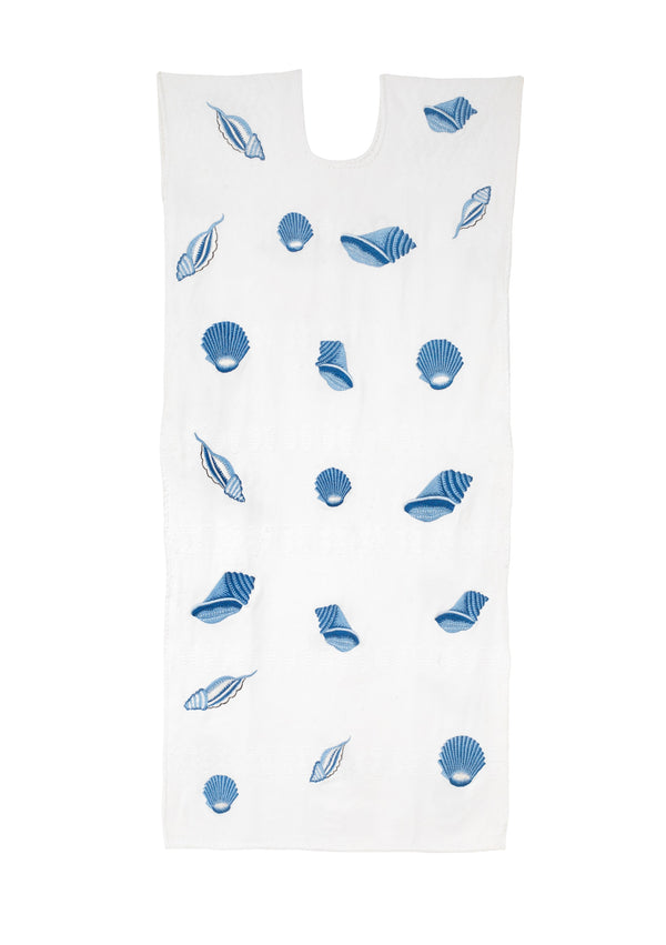 pippa holt Kaftan No.817 Single panel midi kaftan in white with blue shells