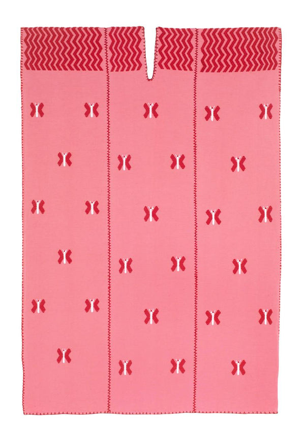 pippa holt Kaftan No.820 Three panel midi kaftan in watermelon pink with red and white butterflies