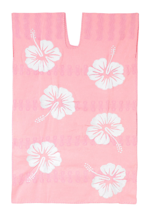 pippa holt Kaftan No.823 Single panel mini kaftan in pink with white hibiscus embroidery design