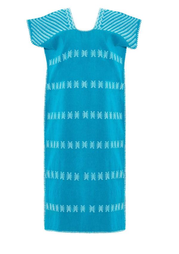 Pippa Holt Kaftan No.83 Single Panel Midi Kaftan In Aqua With White Design