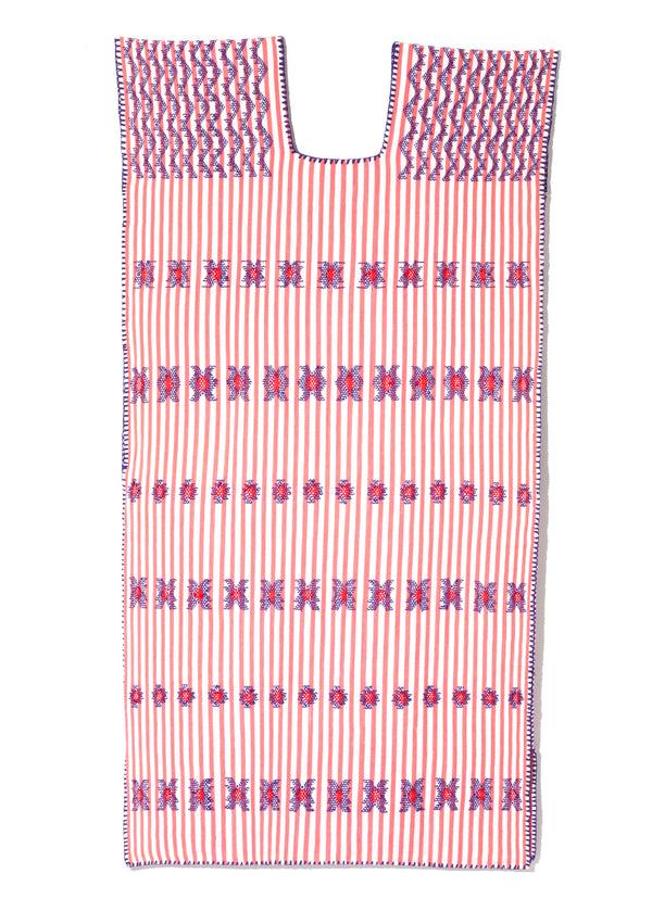 Pippa Holt Kaftan No.85 Single Panel Midi Kaftan In Pink And White Stripe With Purple Motif