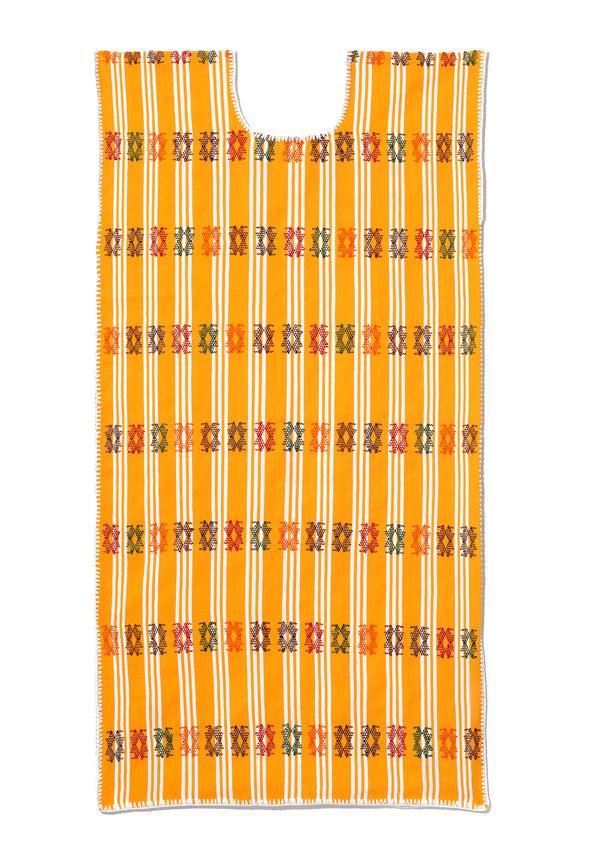 Pippa Holt Kaftan No.87 Single Panel Midi Kaftan In Yellow And White Stripe With Multicoloured Design