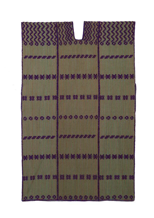 Pippa Holt Kaftan No.91 Three Panel Midi Kaftan In Olive And Brown Stripe With Burgundy Design
