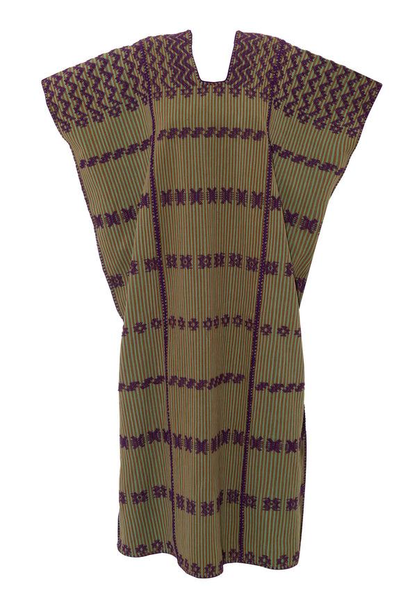 Pippa Holt Kaftan No.91 Three Panel Midi Kaftan In Olive And Brown Stripe With Burgundy Design