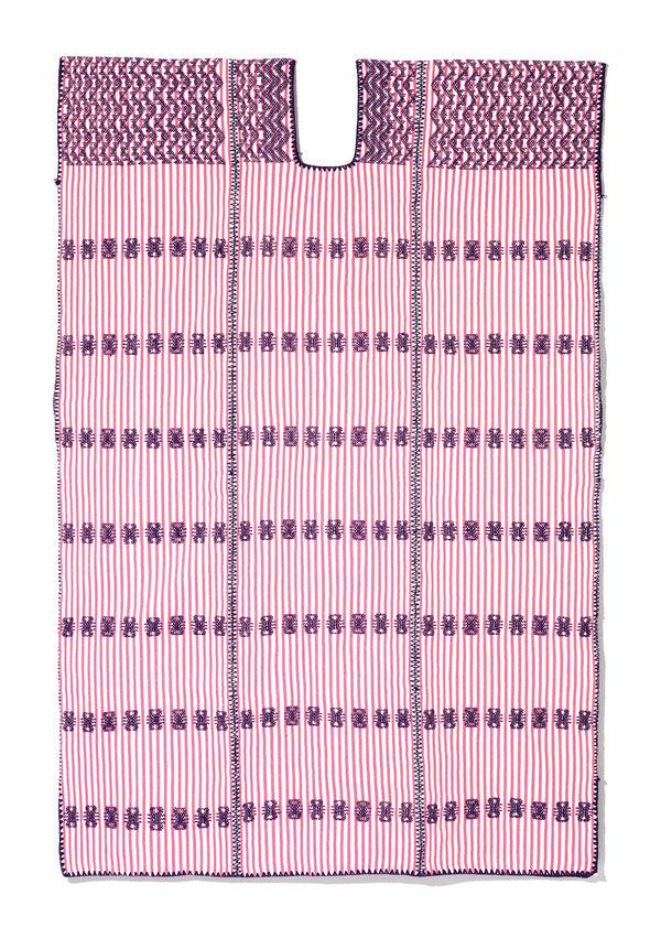 Pippa Holt Kaftan No.94 Three Panel Maxi Kaftan In Pink And White Stripe With Purple Design