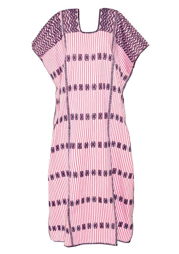 Pippa Holt Kaftan No.94 Three Panel Maxi Kaftan In Pink And White Stripe With Purple Design