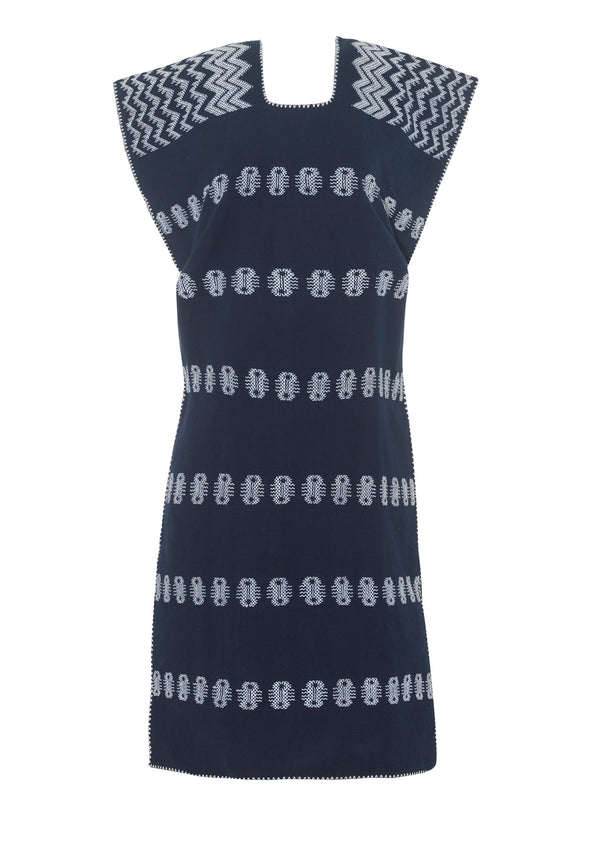 Pippa Holt Kaftan No.95 Single Panel Midi Kaftan In Navy With White Design